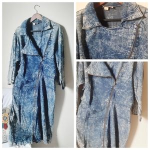 VTG Acid Stone Wash Denim Zip Dress 1980s 1990s